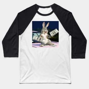 Rabbit holding Dollar Bills Baseball T-Shirt